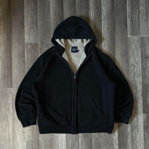 Vintage Y2K Sherpa Lined Black Zip Up Faded Glory Heavyweight Hoodie Men XXL